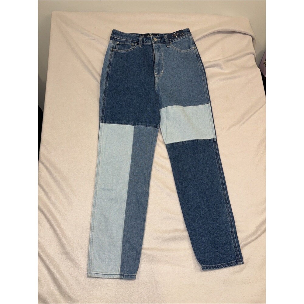 Hollister Ultra High-Rise Mom Jeans Blue Patchwork Colorblock 3R W26‎ L27 NEW